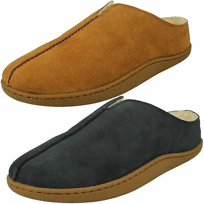 Mens Clarks Slip On Warm Fleece Lined House Indoor Suede Home Mule Slippers Size • £49.99