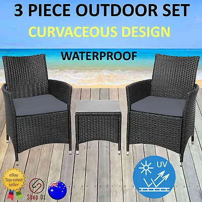$238.99 • Buy New 3pc WICKER OUTDOOR DINING TABLE CHAIR SET Patio Garden Furniture 2 Setting