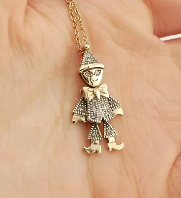 Very Cute 9ct Yellow Gold Articulated Diamond Clown Pendant W/ Chain • £219.99