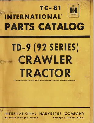 International Harvester Crawler Tractor TD9 Parts Manual • £14.99