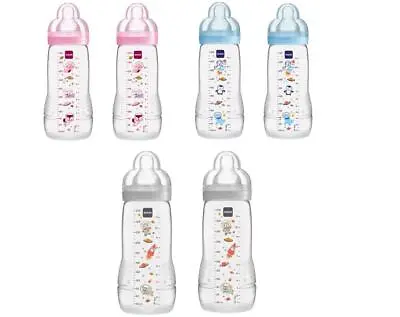 MAM Easy Active Anti-Colic Baby Bottle 330ml 2Pk Pink Blue Unisex • £11.85