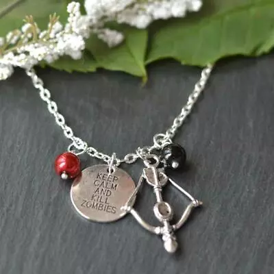 £5.09 • Buy KEEP CALM AND KILL ZOMBIES CHARM NECKLACE Walking Dead Inspired Fan Crossbow