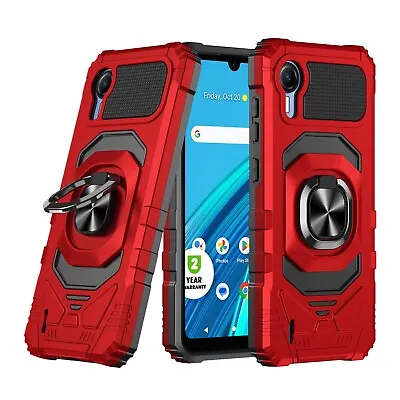 For Cricket Debut S2/AT&T Calypso 4 Case Ring Stand Phone Cover + Tempered Glass • $10.95