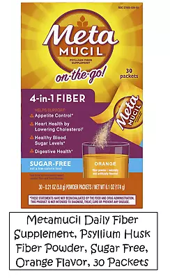 Metamucil Daily Fiber Psyllium Husk Fiber Powder Sugar Free Orange 30 Packets • $16