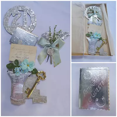 Vintage 21st Birthday Keepsake Key 1960s Boxed Guest Autograph Book Silk Flowers • £15