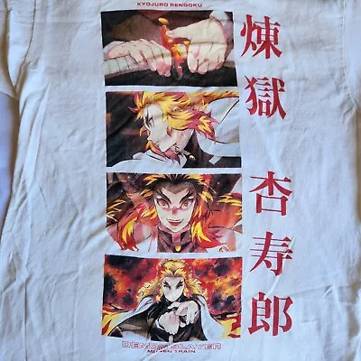 Demon Slayer Mugen Train Kyojuro Rengoku Action Boxes Med White Graphic T-Shirt • $8.95