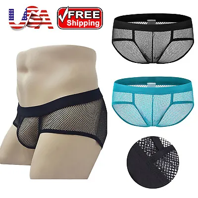 1-3 Pack Men's Sexy Fishnet Briefs See Through Mesh  Underwear Low Rise Panties • $7.99