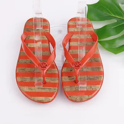 Michael Kors Women Sandal Size 10 MK Red Stripes Jelly Thong Slide Flip Flop • $44.89