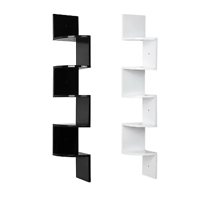 £18.99 • Buy Corner Shelf Wall Shelves 5 Tier Zig Zag Floating Shelves Display Rack Wooden
