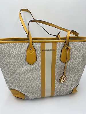 Michael Kors Eva Sun Yellow Ivory Signature Large Tote With Snap Pouch • $45
