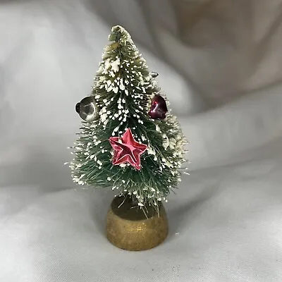 Bottle Brush Miniature Christmas Tree 3” Flocked Mercury Glass Wood Base Kitsch • $19.99