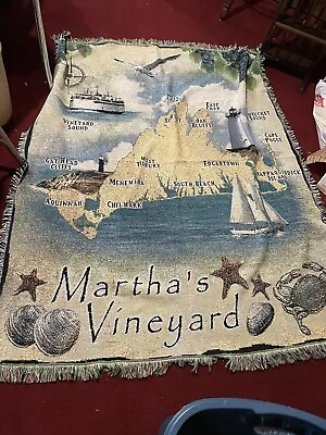 Mill Street Tapestry Woven Fringed Throw Cotten Martha’s Vineyard 54” X 65” • $49.99