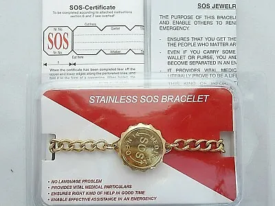 Stainless Steel Sos Bracelet/medical Information/emergency/alert Gold Talisman • £25.99