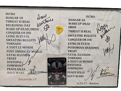 Megadeth Dystopia Tour  (2) Autographed Setlists Laminate & Guitar Pick JSA COA • £312.76