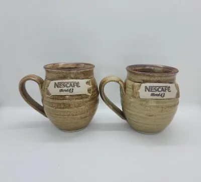 Nescafe Blend 43 Set Of 2 Vintage Pottery Stoneware Mugs Handcrafted Nestlé   • $59