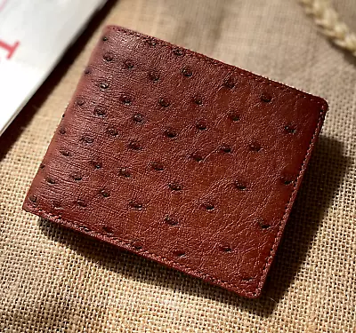 Brown Ostrich Bifold Wallet - Genuine Ostrich Skin Amish Handmade Cash Billfold • $71.25