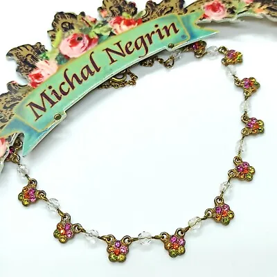 Michal Negrin Signed Delicate Necklace Flowers With Swarovski Crystals Victorian • $55.20