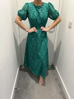 £45 • Buy Bnwt Lipsy Green Lace Puff Sleeve Underbust Flare A Line Midaxi Dress Size 14