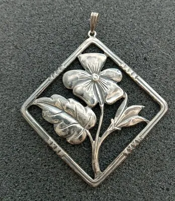 VINTAGE PENDANT UnSIGNED FELCH Co DANECRAFT STERLING SILVER SQUARE FRAMED FLOWER • $19.95