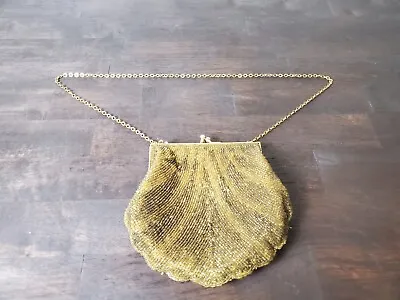 Vintage Art Deco Golden Evening Handbag Embroidered In Golden Beads • $26.95