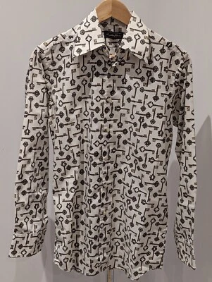 Vintage Original 1970s Viyella House Unusual Key Print Shirt Medium Big Collar • £29.99