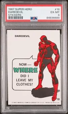 1967 Marvel Super Heros Philadelphia Gum DAREDEVIL Sticker #18. PSA 6 • $55