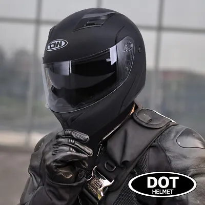 New DOT Motorcycle Modular Flip Double Visor Adult Full Face Helmet Matte Black • $56.99