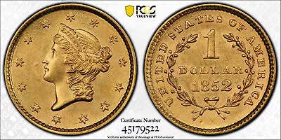 1852-P Liberty Head Gold Dollar G$1 PCGS MINT STATE 62 MS 62 Type 1 Liberty Head • $490
