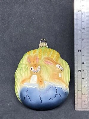 $45 • Buy Vaillancourt Folk Art Glass Christmas Holiday Two Rabbits In Egg 1997 NIB