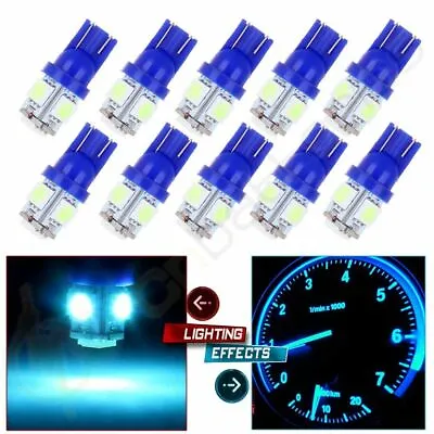 10x Super Ice Blue T10 Wedge 5-SMD 5050 LED Light Bulbs W5W 2825 158 192 168 194 • $9.19