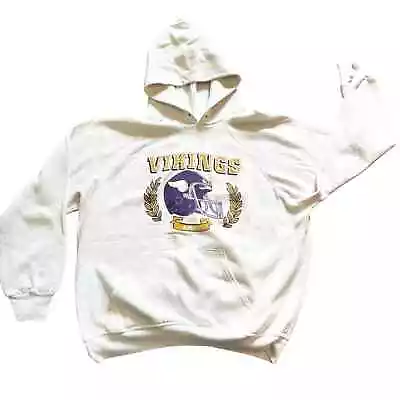 Vintage Minnesota Vikings Football Hoodie Men’s Size Medium White Graphic Shirt • $25