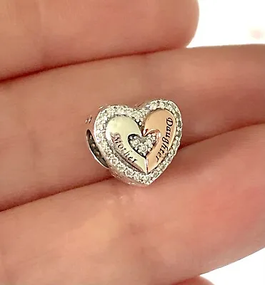 £15.99 • Buy Mother Mum And Daughter Heart Cz Charm 925 Sterling Silver & Rose Gold