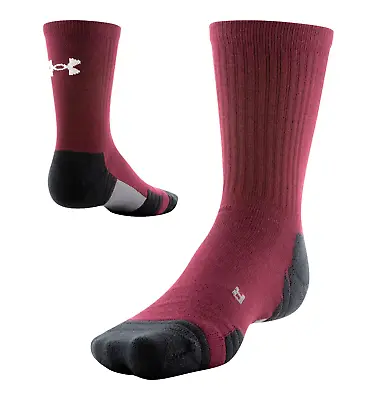 Under Armour UA Team Cushioned Crew Sock Maroon Mens Size 7-8.5 • $11.96