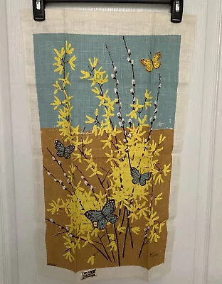 Vintage KAY DEE  Linen Towel Blue Yellow Butterflies Pussywillows By Bob Goryl   • $20