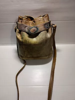 JANE YOO Vintage Wearable Art Hand Painted Leather Shoulder Bucket Handbag • £76.25