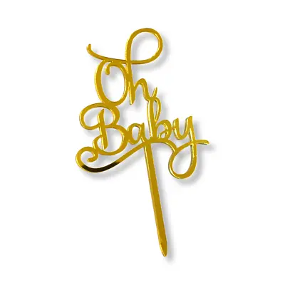 Acrylic Age Cake Topper Oh Baby Birthday Baby Shower Gold Party Decoration Idea • £2.89