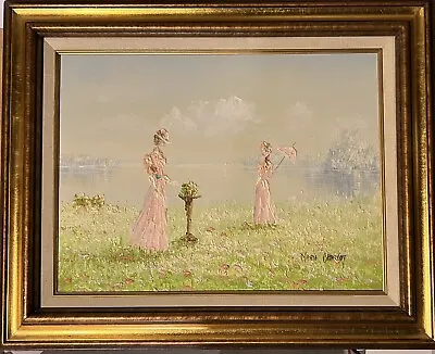 Marie Charlot Victorian Ladies In Pink - Ornately Framed Oil Painting 16  X 12  • $124.99