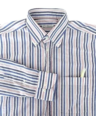 Maus & Hoffman Button Down Shirt L Pink Blue Gray Striped Preppy Classic • $14.29