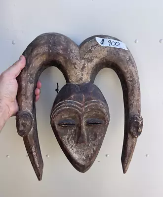 Rare Old Antique Vintage  African Wood Mask Bakwele Tribe Congo Brown Tribal • $99