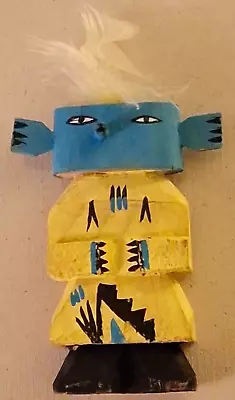 VTG Hopi Kachina Doll Route 66 Handmade Carved Wood Native American Art Feather • $12.99