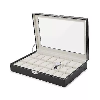 24 Watch Box Men's Large Watch Case Lockable Jewelry Display Organizer • $24.61