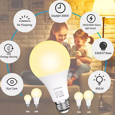 E26 LED Light Bulbs 5W/9W/15W/18W 3000K Daylight Energy Saving E27 Warm Light US • $21.95