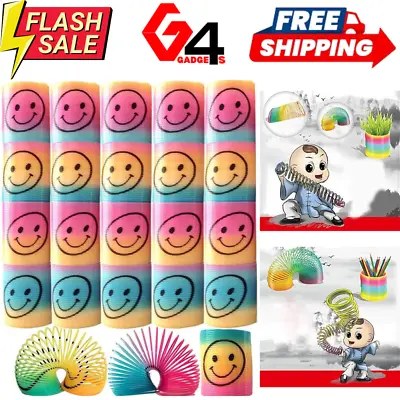 Mini Rainbow Smiley Face Spring Slinky Childrens Party Loot Bags Pinata Fillers • £32.99