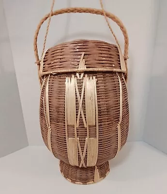 13  Footed Woven Market Basket Ethnic Decorative With Handles Lid West African • $32.99