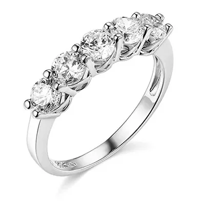 2 Ct Round Cut Real 14k White Gold 5-Stone Trellis Wedding Anniversary Band Ring • $282.72