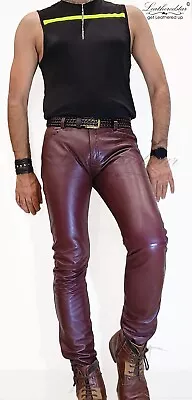 Super SkinTight Super Skinny Burgundy Leather Jeans Tube Fits Great FS • $160.55