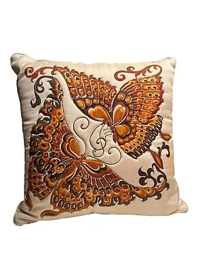 Vtg 70’s Quilted Retro MCM Kitsch Monarch Butterfly Throw Pillow • $29.99