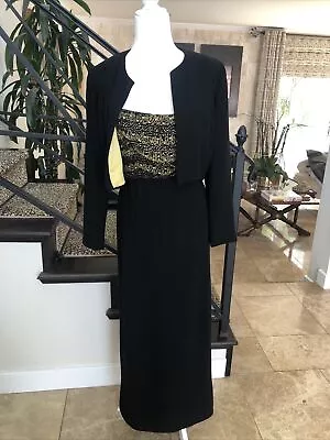 Malcolm Starr Vintage 60s  Black Beaded Empire Gown And Satin Lined Bolero S • $195