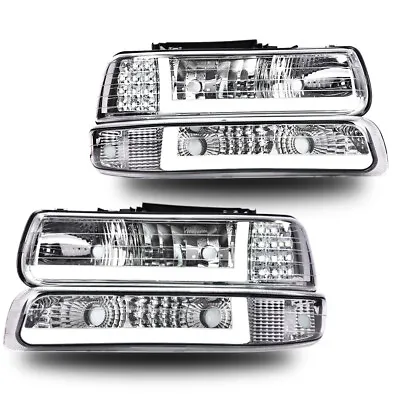 LED DRL Chrome Headlights+bumper Lamps Fit For 99-02 Chevy Silverado 00-06 Tahoe • $89.80