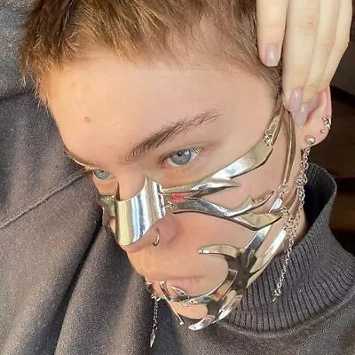 Men Women Cyberpunk Cyborg Masquerade Mask Face Mask Metal Chain TikTok Fashion • $19.99